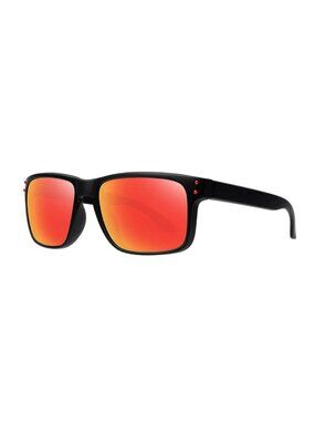 Red Reflective Mirror Sports Running Cycling Black  Square Frame Sunglasses